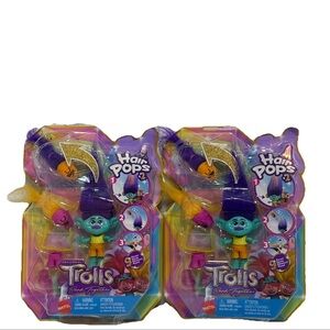 Lot of 2 DreamWorks Trolls Band Together Branch Hair Pops Action Figure Toy Doll